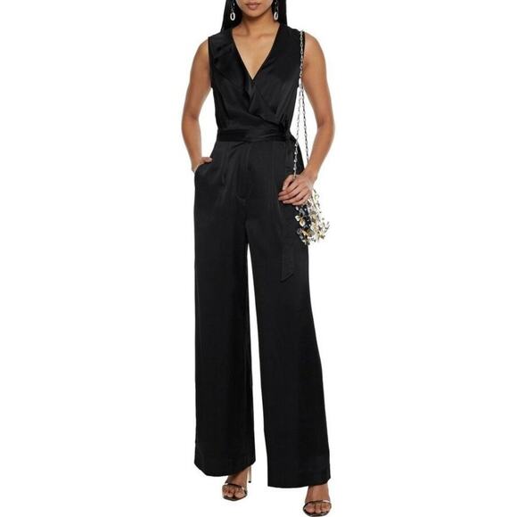 Diane von Furstenberg Sol wrap-effect satin wide-leg jumpsuit Size 2 NWT - Picture 4 of 13